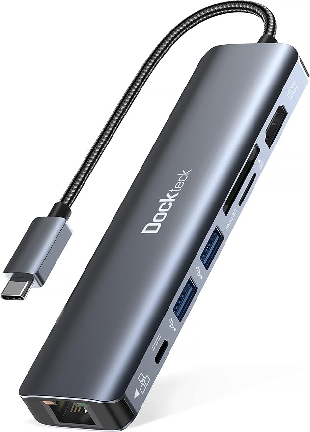dockteck 7-in-1 USB C Hub with 4K 60Hz HDMI 1Gbps Ethernet 100W Power Delivery SD/TF Card Slots USB 3.0 Data Ports for MacBook iPad Pro XPS
