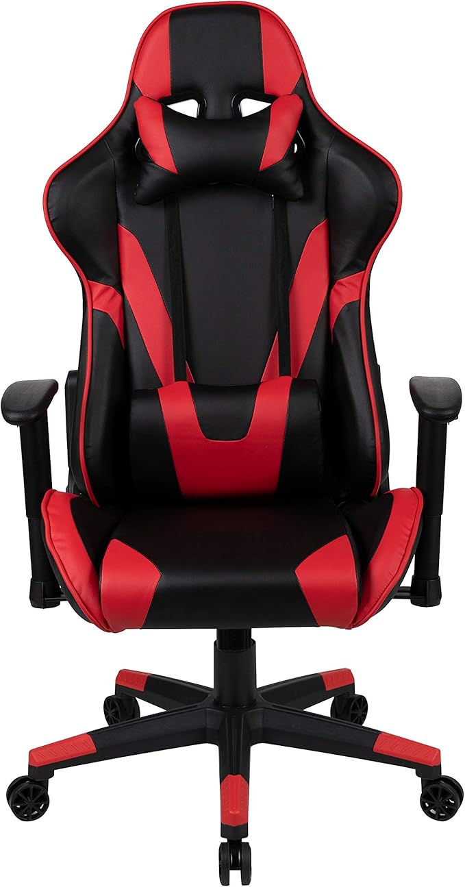 Flash Furniture X20 Fully Reclining LeatherSoft Racing Style Gaming Chair with and Lumbar Pillows Ergonomic Padded Swivel Computer Chair Red/Black