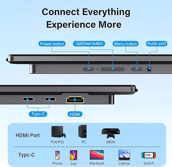 Innoview 23.8” 4K Large Portable Monitor UHD (3840*2160) 100%sRGB IPS Speakers USB-C HDMI Work Home Second Monitor W/180°Adjustable Stand for Laptop Desktop Macbook Phones Tablet PS5/4 Switch
