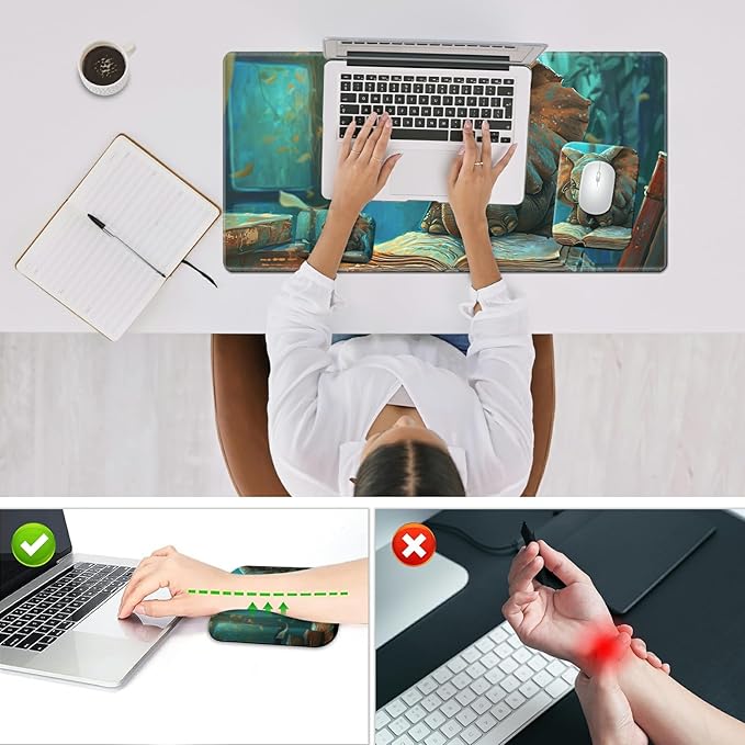 Wrist Rest Pad Small Mouse Pad and Office Desk Mat Set 3 in 1 Desk Pad 11.8 x 23.6+Mousepad +Mouse Wrist Rest with Ergonomic Design Non-Slip for Home Gaming Computer Elephant