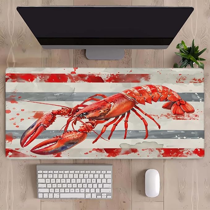Red Vintage Lobster Large Mouse Pad Gaming Mousepad Desk Mat for Desktop Computer Keyboard Waterproof Mouse Mat Desk Pad with Non-Slip Base for Game School Office Home 35.4 x 15.7