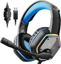EKSA E1000 Gaming Headset Computer Headphones with Noise Canceling Mic &amp RGB Light 7.1 Surround Sound Compatible with PC PS4 PS5 Console Laptop (Blue)