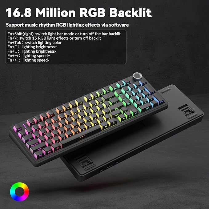 AULA F99 Pro Wireless Mechanical Keyboard-Silent VersionBT5.0/2.4GHz/USB-C Hot Swappable Custom KeyboardGasket StructurePre-lubed Linear Switches RGB Backlit Computer Gaming KeyboardsBlack