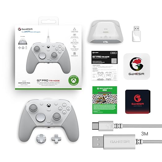 GameSir G7 Pro Wired Controller for Xbox Series X|S Xbox One Wireless Gamepad for PC&ampAndroid with TMR Sticks Hall Effect Analog Triggers 1000Hz Polling Rate 3.5mm Audio Jack - White