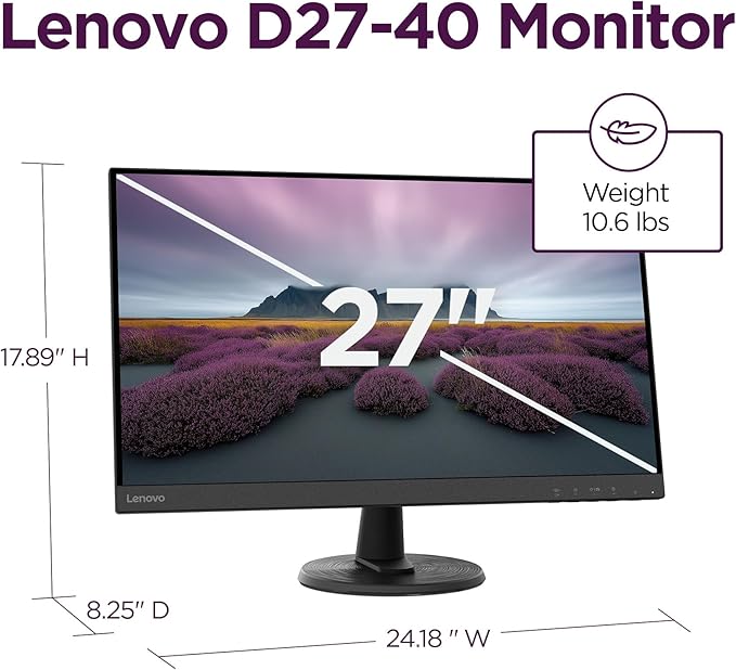 Lenovo D27-40 - All-in-One Monitor - 27 FHD Display - 75Hz Refresh Rate - Natural Low Blue Light - AMD FreeSync™ - 0.4ms MPRT - Raven Black - Tilt Stand