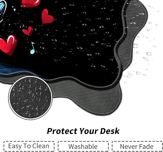Panda Wearing Headphones Desk Mat Mouse Pad 31.5 x11.8 XL Extended Mousepad Huge Mouse Pads with Stitched Edges Desk Pad for Work Game Office Home
