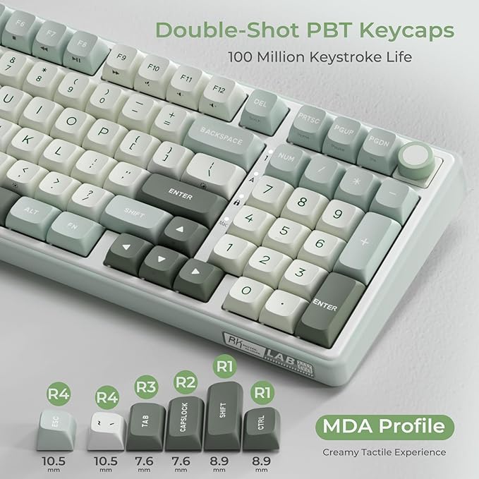 RK ROYAL KLUDGE R98 Pro Creamy Mechanical Keyboard 96% Wired Gaming Keyboard RGB Backlit with Number Pad and Volume Knob Gasket Mount MDA Profile PBT Keycaps Hot Swappable Pre-lubed Tactile Switch