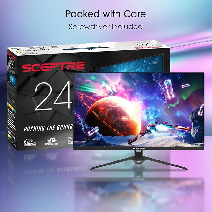 Sceptre IPS 24” Gaming Monitor 165Hz 144Hz Full HD (1920 x 1080) FreeSync Eye Care FPS RTS DisplayPort HDMI Build-in Speakers Machine Black 2020 (E248B-FPT168)IPS 24 165Hz