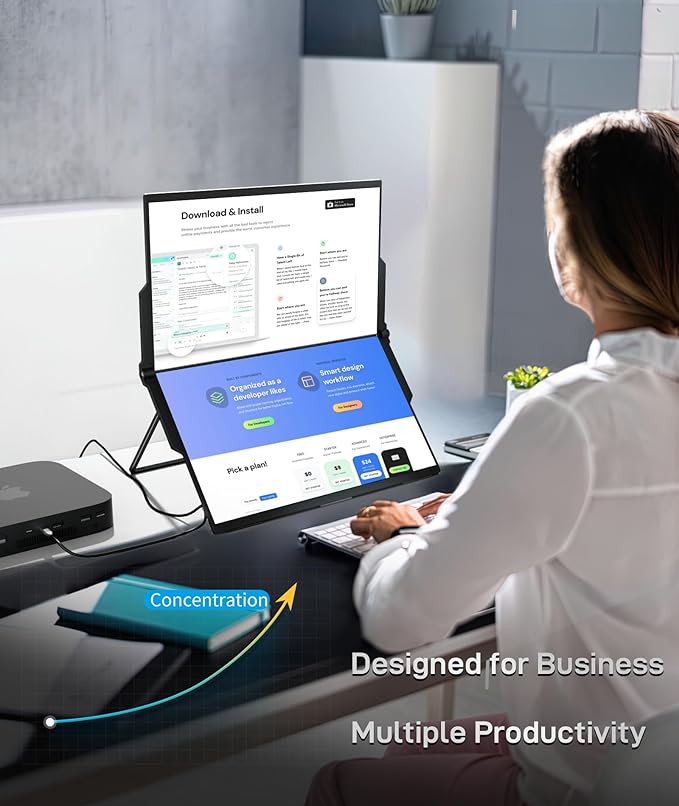Ingnok Dual Portable Monitor15.6inch FHD 1080P Screen with USB-C mini HDMI Foldable Screen DesignPortable Dual Monitor Compatible with Windows/Mac Easy Setup for Work