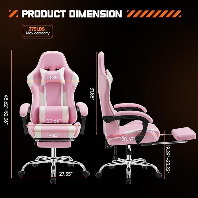 Yapamar Video Game Desk Chair - Ergonomic Computer with Footrest and Comfy Lumbar Support PU Leather Recliner with Headrest