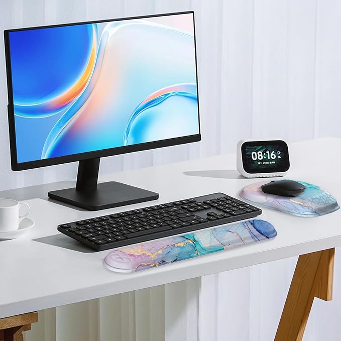 Mouse Pad with Wrist Rest Comfortable Memory Foam Wrist Rest for Computer Keyboard Ergonomic Mouse Pad Set for Easy Typing &amp Pain Relief - Blue Pink