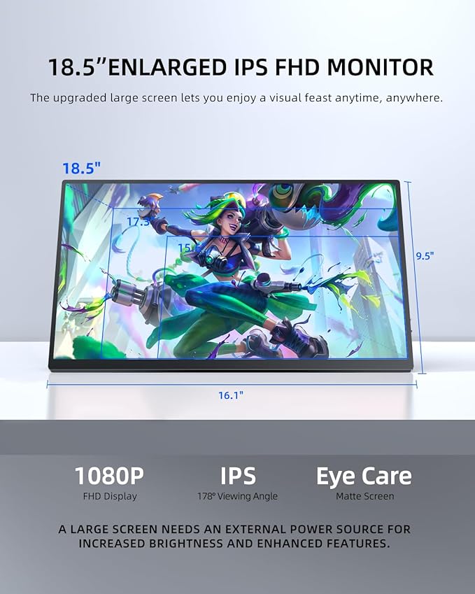 UPERFECT Portable Monitor 18.5 120HZ 100% sRGB Portable Laptop Monitor w/VESA &amp Cover FreeSync HDR Gaming Monitor 350Nits USB-C &amp HDMI Travel External Second Screen for Laptop PC Game Con