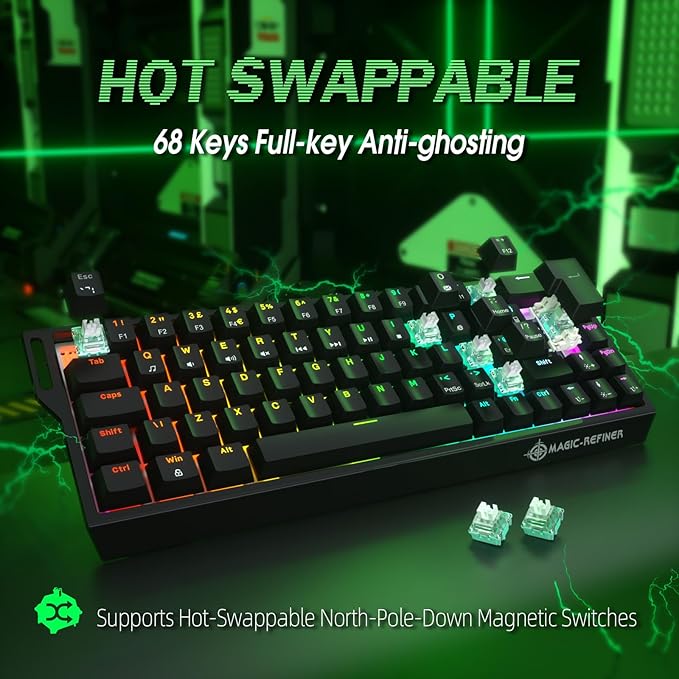 ZIYOU LANG X Magic-Refiner X68HE 8KHz Rapid Trigger Mechanical Gaming Keyboard60% WiredHall Effect Magnetic SwitchAdjustable ActuationRGB BacklitSnap Tap RGB Backlit for PC/Mac Black