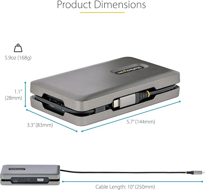 StarTech.com USB-C Docking Station for Windows and ChromeOS Dual Monitor 4K 60Hz USB-C/HDMI or 1080p VGA HDR10 USB 10Gbps Hub 100W Laptop Charging GbE - TAA