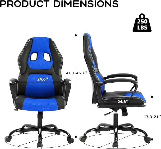 MKDLUFEI Video Game ChairErgonomic Office Chair Desk Chair and Lumbar Support PU Leather Recliner with HeadrestHeight Adjustable Computer Chair for Adults (Blue)