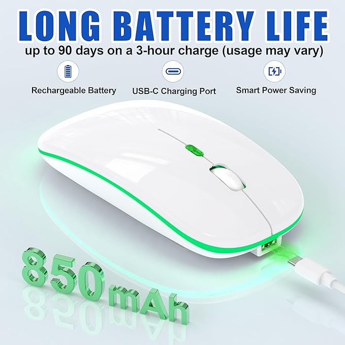 LED Wireless Mouse for Macbook Air/Laptop/iPad - Built-in Mouse Jiggler &amp 4-Mode (Bluetooth 5.2/3.0 &amp 2.4GHz USB-A/C) Rechargeable Silent Mouse Multi-Device Compatible with macOS/iOS/Windows/A