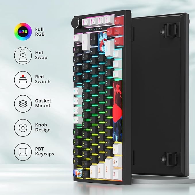 75% Mechanical Gasket Mount TKL Gaming Keyboard - Wired Custom Hot Swappable RGB Backlit for PC &amp Laptop Gamers (Black)