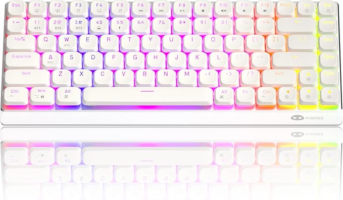 Camiysn Wireless RGB Mechanical Keyboard Moon84 Triple Mode 2.4GHz/BT/USB-C Wired Office White Keyboard for Computer/Desktop/PC/Laptop/Surface/Smart TV and Windows 10/8/7（Red Switches）