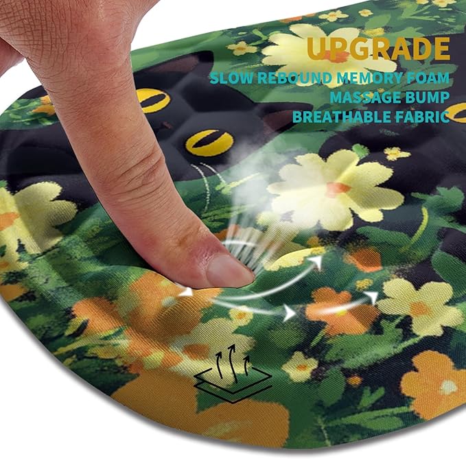 Hokafenle Ergonomic Mouse Pad Wrist Support Wrist Rest Mousepad for Carpal Tunnel Pain Relief with Integrated Memory Foam Slope Massage Bulge (11.8x7.9 inchCute Cat