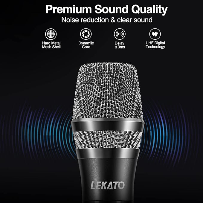 LEKATO Wireless Microphone Rechargeable Wireless Microphones with Receiver Dual Handheld Microphone System Dynamic MIC for Singing Speech Wedding ChurchSpeaker PA System