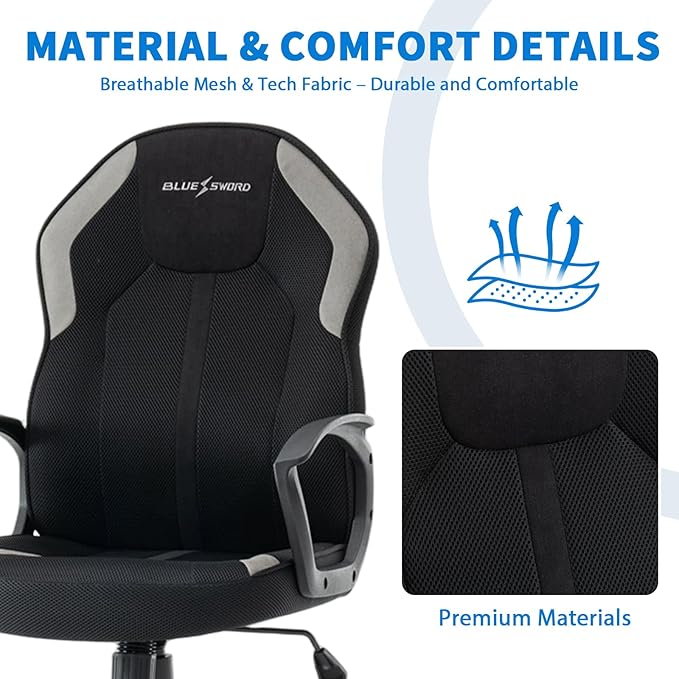 Ergonomic Gaming Chair Adjustable Height Black Office Chair with Lumbar Support and 360° Swivel Home Office Desk Chairs with Armrests for Office or Gaming Easy Assembly