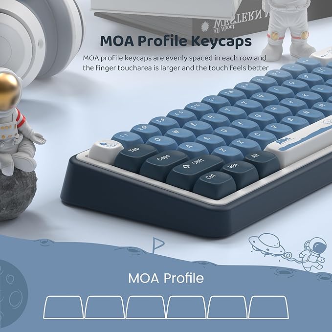 dagaladoo Apollo PBT Keycap SetBlue/Dark Blue/White Custom Keycaps Cute Dye Sublimation Keyboard KeycapsMOA Profile Key caps for 100% 75% 65% 60% TKL US Layout Mechanical Keyboard