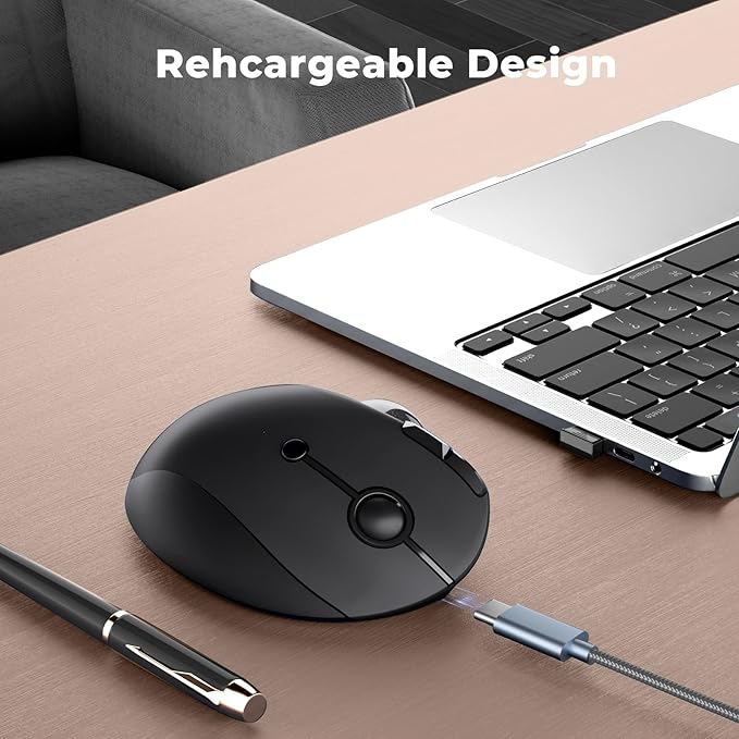 seenda Wireless Trackball Mouse Bluetooth - Ergonomic Rollerball Mouse Rechargeable 3 Device Connection Optical Mice Adjustable DPI Thumb Control Mice Compatible for Mac/Android/Windows-Black