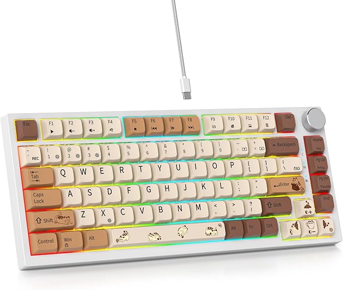 75 Percent Keyboard Gasket-Mounted with Sound Absorbing Pads 82-Key Compact Wired RGB Mechanical Gaming Keyboard Hot-Swap Socket for Win Coffee Cat