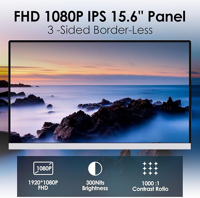 Redalf 15.6 FHD Portable Triple Monitor for Laptop IPS Ultra-Thin Zero Frame Compatible with Mac Windows Chrome Fits All Size Laptops