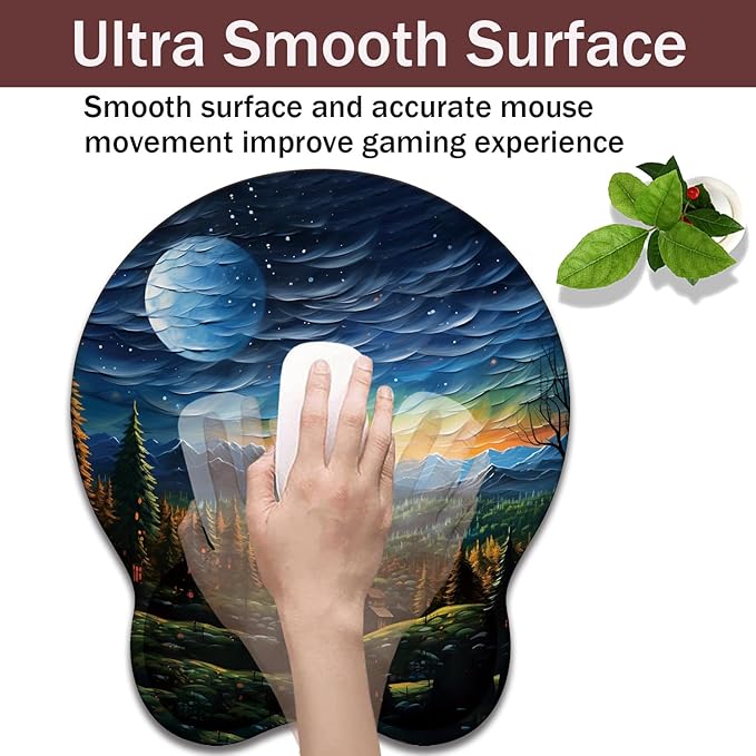 Keyboard Wrist Rest and Mouse Pad Wrist Support with Lace-Shaped Coaster Set Ergonomic Gel Memory Foam and Anti-Slip Base Easy Typing and Pain Relief - Art Moon Starry Night