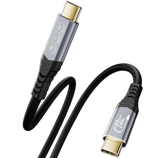 16K USB c Monitor for Thunderbolt 5 Cable80Gbps Data16K Dual 8K Video240Wfor USB 5Thunderbolt 4 MacBook HubDockeGPULaptopsDisplay SSD usbc to usbc Monitor Cable 3.3FT/1m
