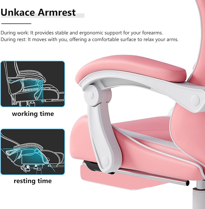 Gaming Chair with Headrest and Lumbar Support Ergonomic High Back Office Chair Racing Style Executive Computer Desk Chair Leather Adjustable Swivel Task Chair for Home Office (Pink White)