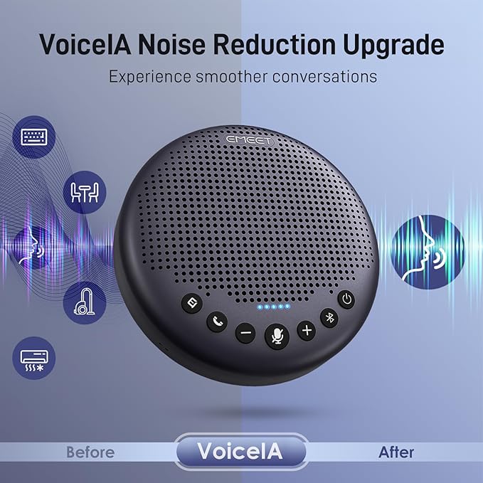 EMEET Conference Speaker and Microphone w/8 Mics 360° Voice Pickup Noise Reduction Bluetooth/USB/Dongle Speakerphone for 10 People w/Daisy Chain for 18 Compatible w/Leading Platforms 2025 Version