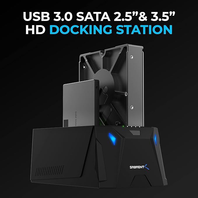SABRENT USB 3.0 to SATA I/II/III Dual Bay External Hard Drive Docking Station for 2.5 or 3.5in HDD SSD with Hard Drive Duplicator/Cloner Function [20+TB Support] (EC-HD2B)