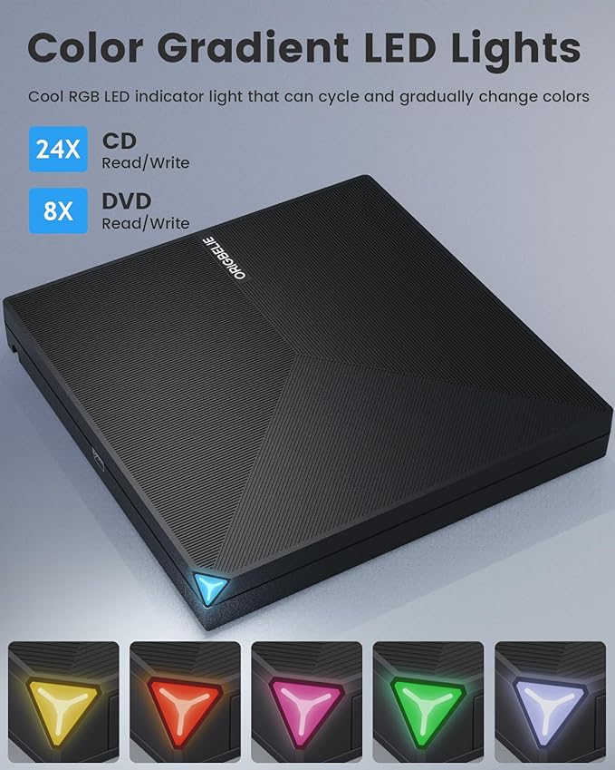 External CD DVD Drive Portable Type C &amp A USB 3.0 DVD +/-RW Player Burner Reader Writer Optical CD ROM Disc Drive for MacBook Laptop Desktop PC Mac OS Windows Linux with Carrying Case