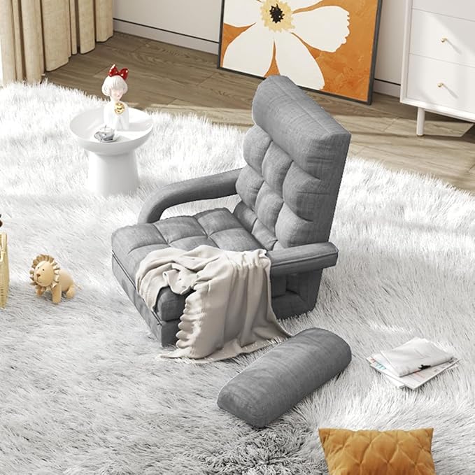 WAYTRIM 6 Position Indoor Chaise Lounge Chair Gaming Floor Chair for Teens Adults Indoor Lounge Chair Lazy Sofa for Pets with Armrests &amp Pillow Comfy Chair for Bedroom Dorm Living Room - Grey