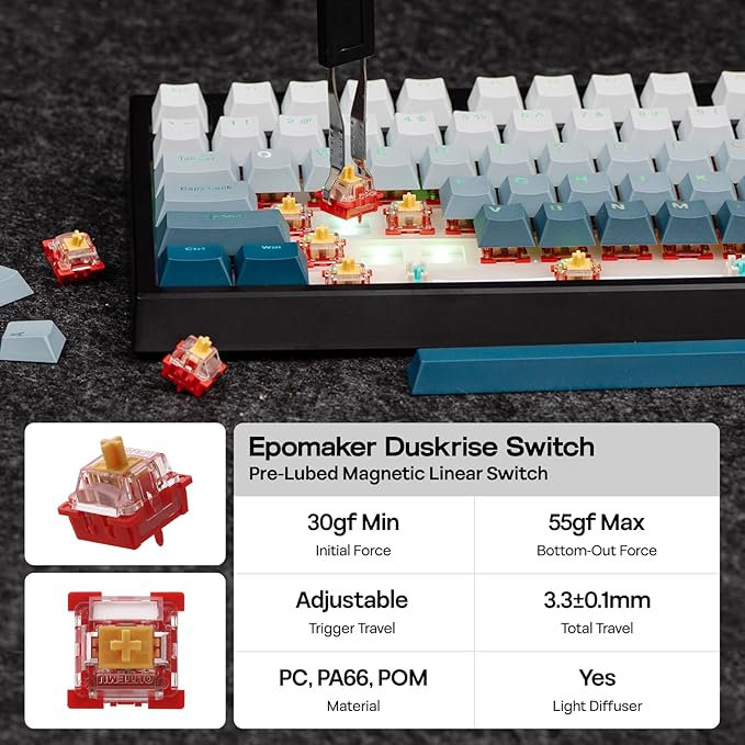 EPOMAKER G84 HE Wireless Hall Effect Keyboard 8K Polling &amp 8000mAh SOCD &amp DKS Gaming Keyboard with Fast Trigger &amp Adjustable Actuation RGB Backlit PBT Keycap Hot-Swap for Win/Mac (B