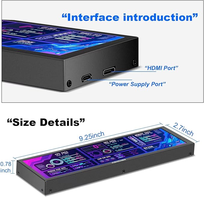 8.8 Inch PC Temperature Display PC Sensor Panel Display Computer Temp Monitor IPS USB Mini Screen AIDA64 CPU RAM DataTemperature Monitor for ARGB Computer Case Secondary Screen