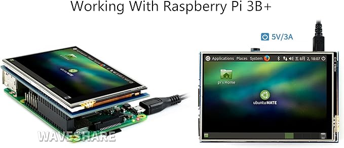 Waveshare 3.5 Resistive Touch Screen IPS LCD 480x320 XPT2046 Controller Compatible with Raspberry Pi 5/4B/3B+/3B/2B/A+/B+/Zero W/Zero 2W