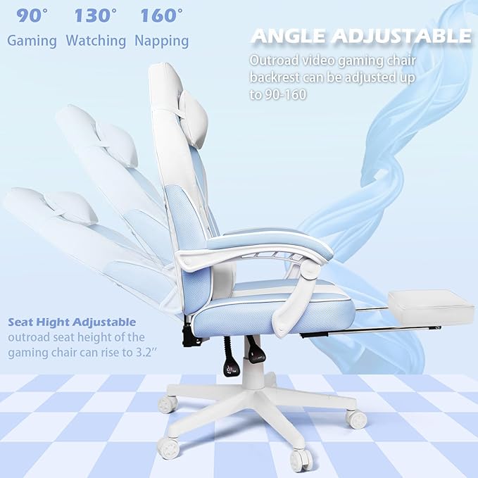 LEMBERI Gaming Chairs for AdultsErgonomic Video Game Chairs with footrestBig and Tall Gaming Chair 400lb Weight Capacity Racing Style Gaming Computer Gamer Chair with Headrest and Lumbar Support