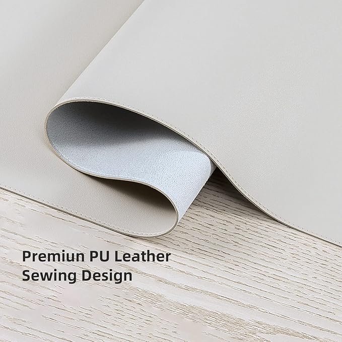 Leather Desk Pad BlotterWolaile 36x17 inch Big Keyboard Mouse PadWaterproof Non-Slip Writing Desk Computer Mat Desktop Protector for Office HomeIvory White
