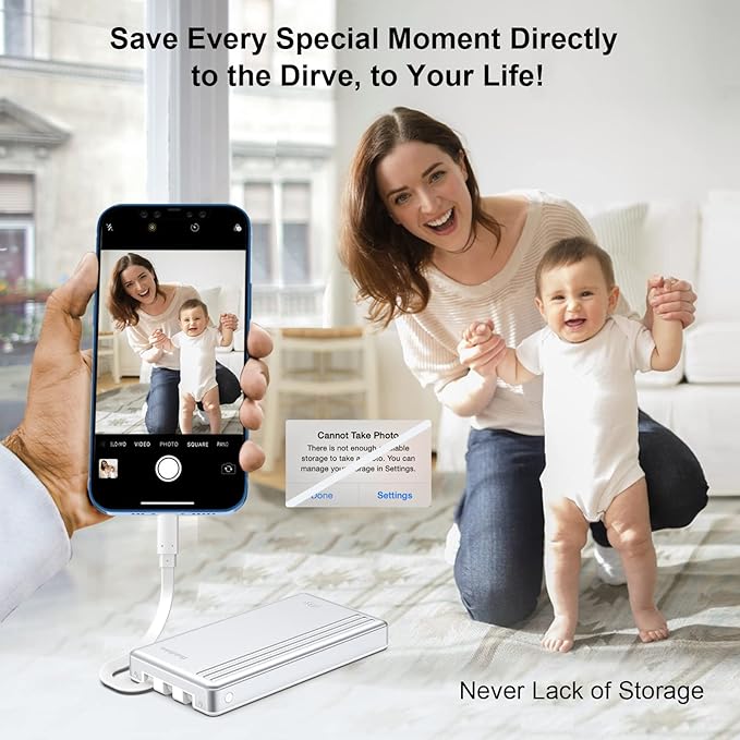MFi Certified 2TB External Hard Drive for iPhone iPad MacBook ComputerPhoto Stick USB Flash Drive Storage Device for iPhone 17/16/ 15/14/13 to Backup Photo| Video | Music| File 【One-Touch Backup】