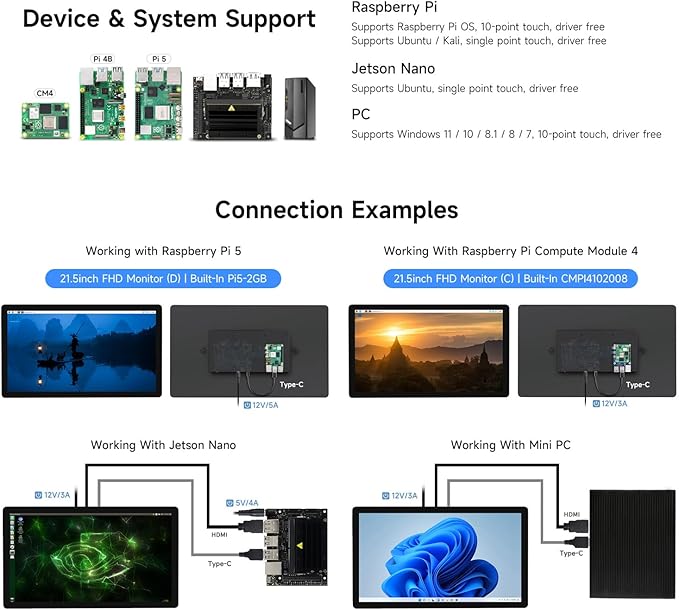 waveshare 21.5inch Capacitive Touch Monitor 1080×1920 Full HD Compatible with Raspberry Pi/Jetson Nano/PC-Monitor Only