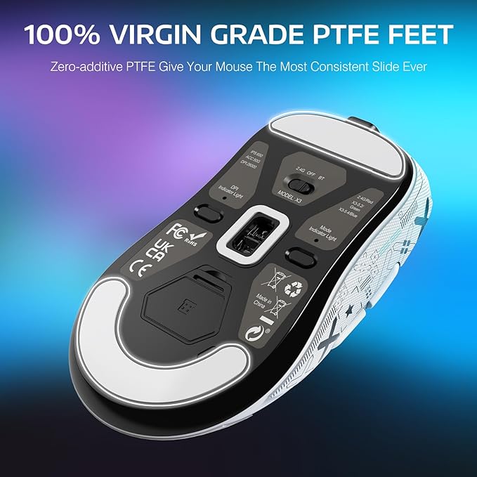 ATTACK SHARK X3 Lightweight Wireless Gaming Mouse 49g Tri-Mode Bluetooth/2.4G/USB-C Wired Mouse PAW3395 26K DPI Sensor 200h Battery Life Programmable Buttons Griptape for PC/Laptop/Mac