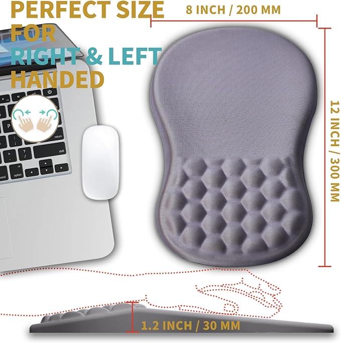 Hokafenle Ergonomic Mouse Pad Wrist Support with Massage Design Wrist Rest Pain Relief Mousepad with Memory Foam&ampNon-Slip PU Base Mouse Pads for Wireless Mouse &amp Desk (12x8 inchLight Purple