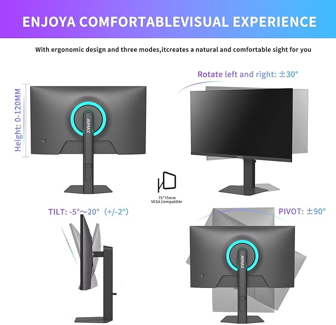 AVMAX 24.5 Inch Gaming Monitor 320Hz/300Hz/240HzFHD1920X1080 Fast IPSAdaptive FreeSync90% DCI-P3HDR400 SupportErgoStand 2XDP1.4&amp2XHDMI2.1M253B