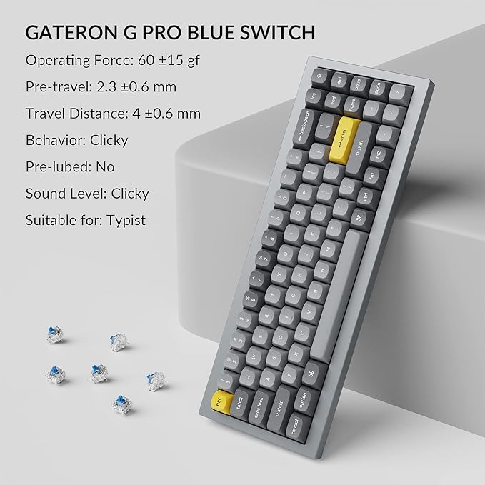 Keychron Q7 Wired Custom Mechanical Keyboard 70% Layout QMK/VIA Programmable Macro with Hot-swappable Gateron G Pro Blue Switch Double Gasket Compatible with Mac Windows Linux (Grey)