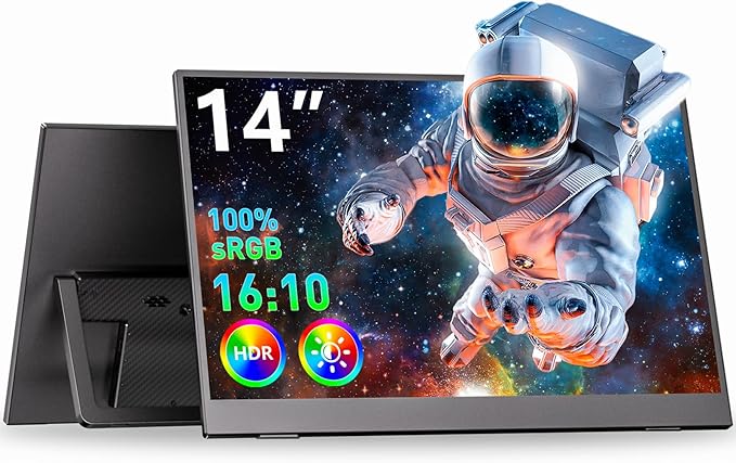 WUAWE Small Portable Monitor Kickstand 14 inch FHD 1200P Ultra Slim for Laptop Monitor Second Screen Dual Speakersfor Laptop PC Phone Xbox PS4/PS5 Switch