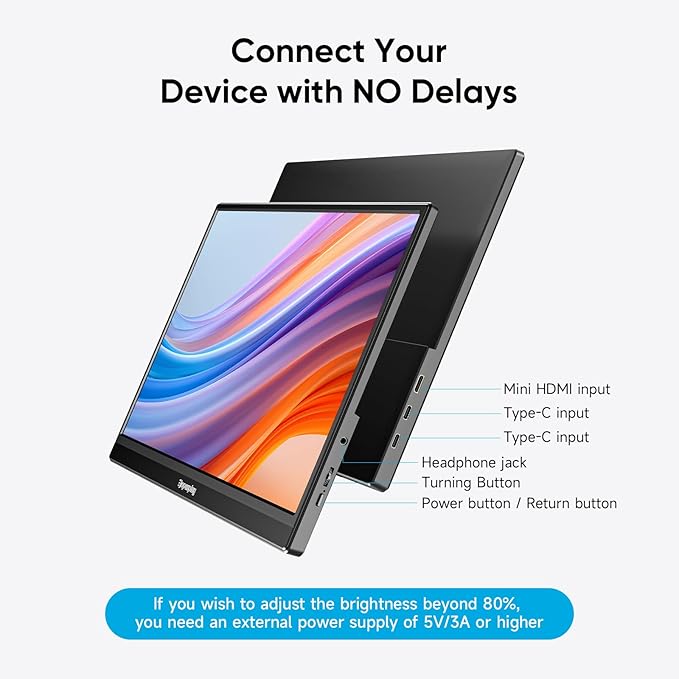 Portable Monitor 15.6'' FHD 1080P Laptop Monitors USB-C HDMI Travel Monitors for Laptop Ultra-Slim IPS HDR Display w/Speakers External Small Display for PC Phone Mac Xbox PS5/4 Switch