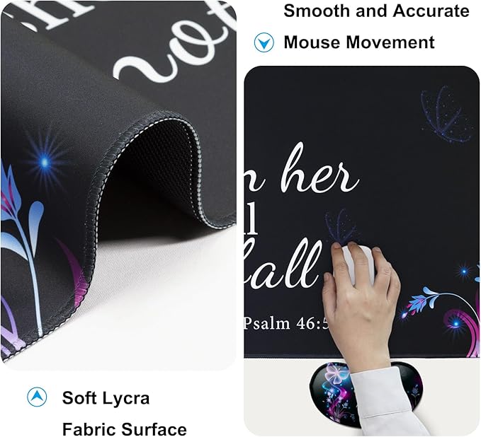 Keyboard Wrist Rest + Mouse Pad with Wrist Support + Desk Mat + Coaster 4 in 1 SetDesk Matt for DesktopCute Large Gaming Ergonomic Mousepad for Computer Laptop Office Home Decor-Purple Butterfly